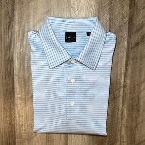 Dunning Golf Light Blue Striped Performance Polo - Medium